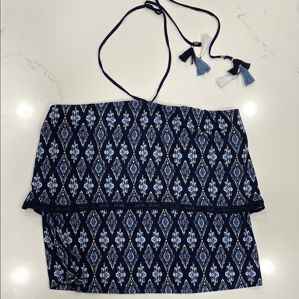 White House Black Market Blue Sleeveless Halter Tank Top